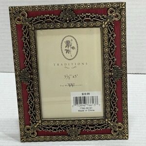 Ornate Antique Brass Color Metal Photo Frame Red Burgundy Trim Weston Gallery